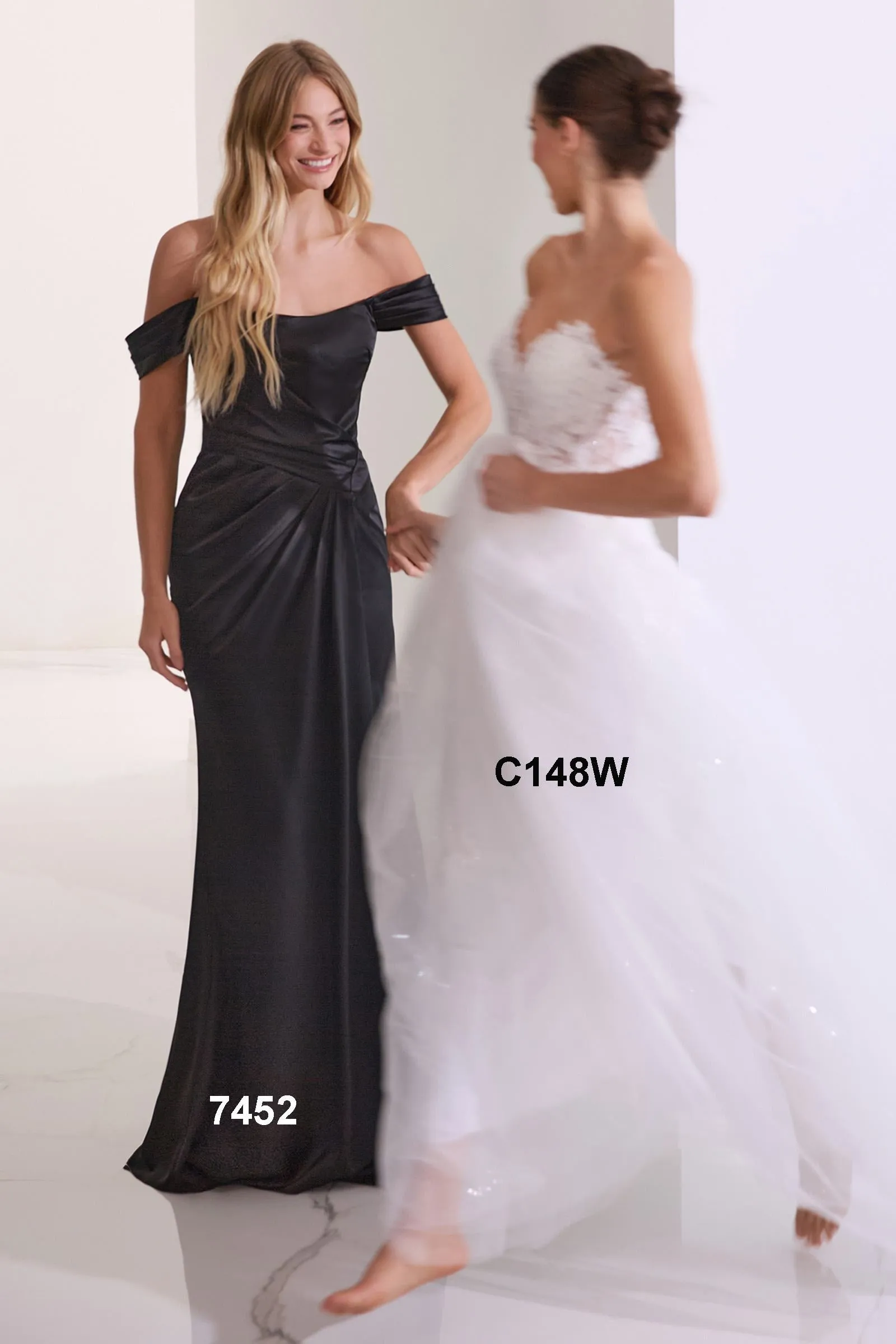 Ladivine 7452 Dress Off the Shoulder Lace Up Corset Satin Gown