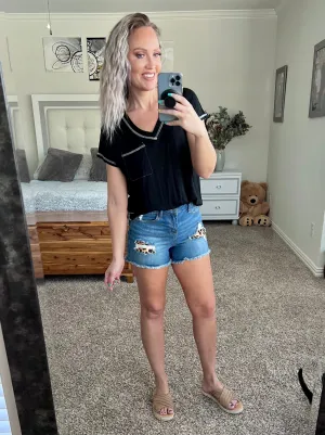 Leopard patched Judy Blue shorts