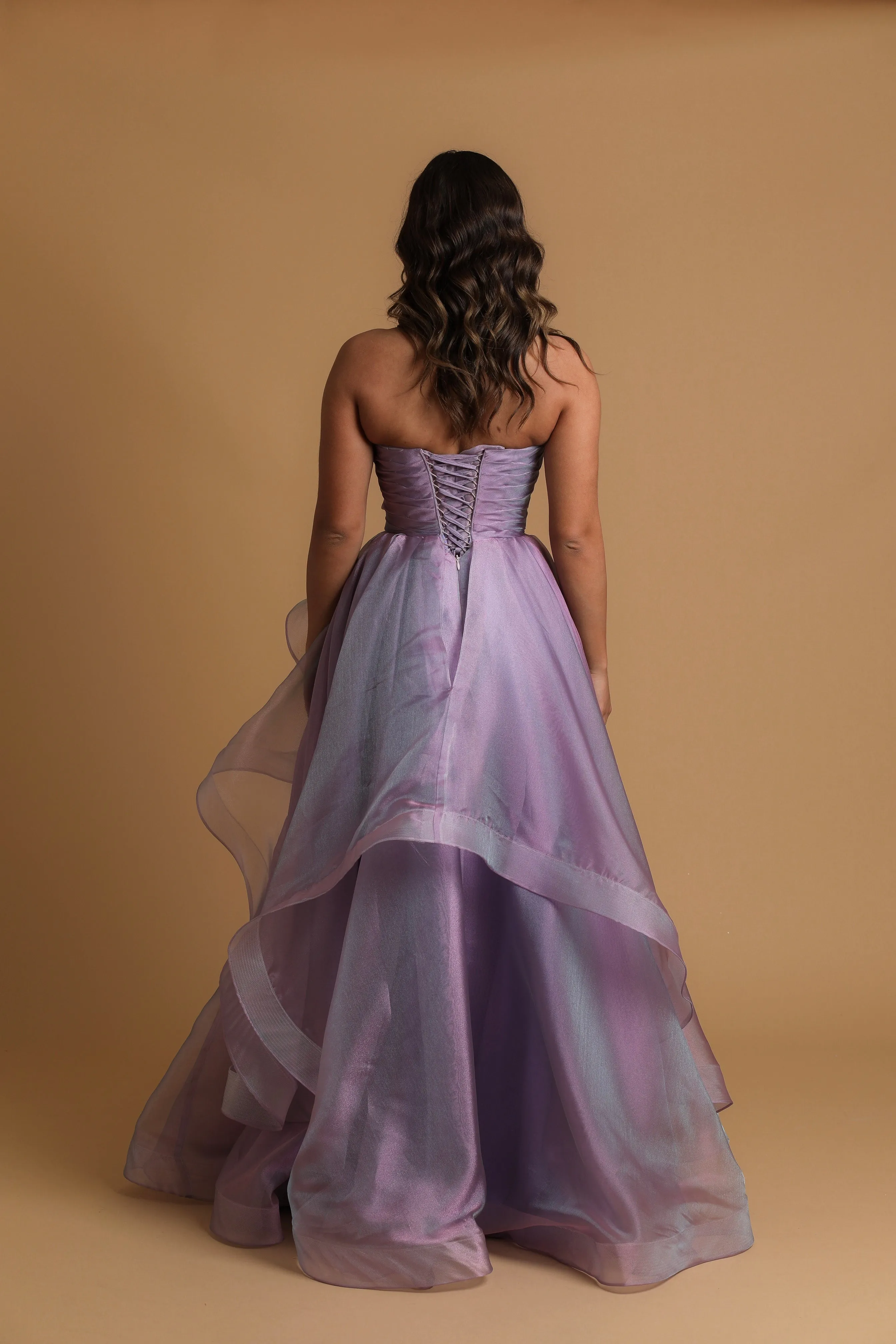 Lilac Organza ruffled dress with lace up back