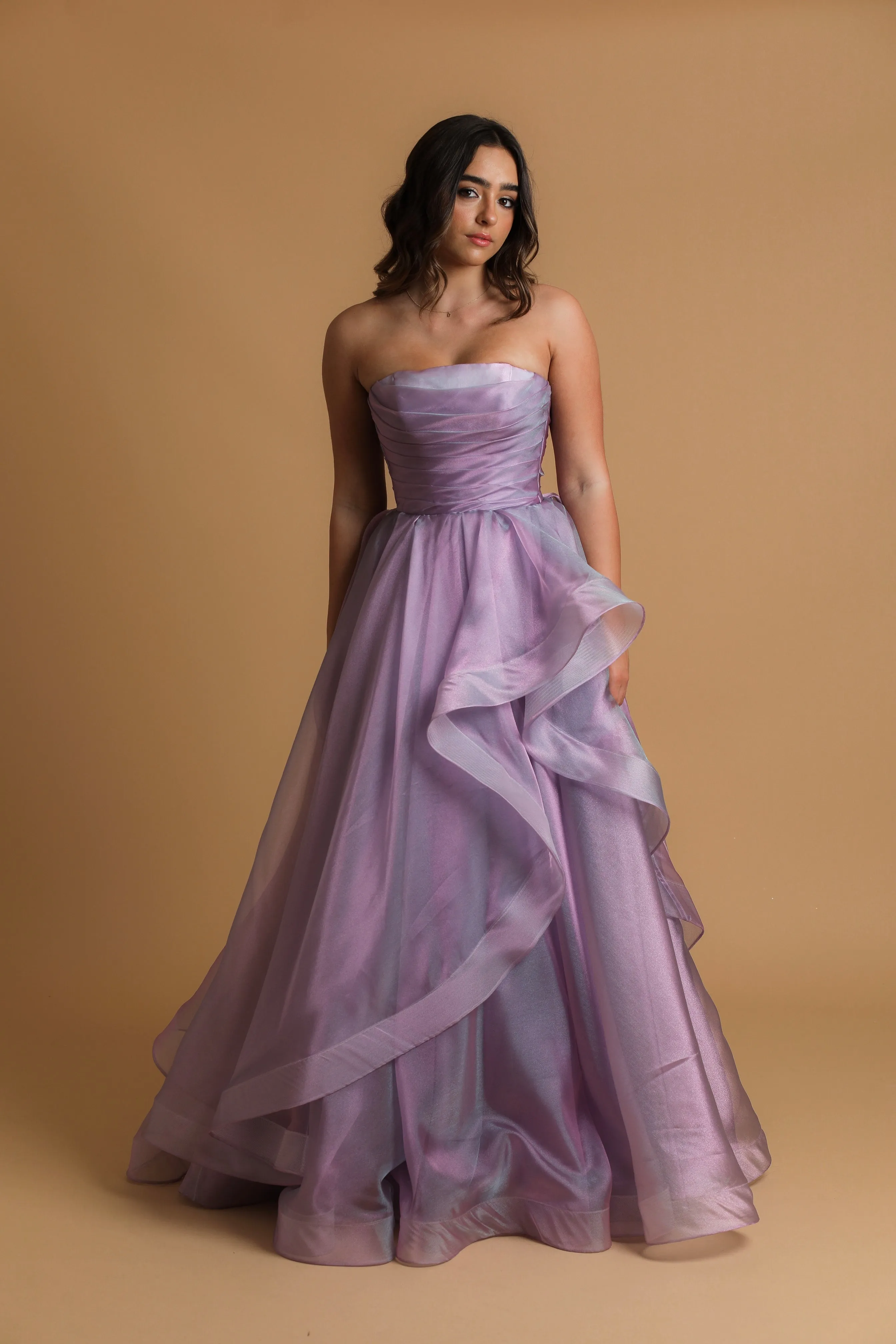 Lilac Organza ruffled dress with lace up back