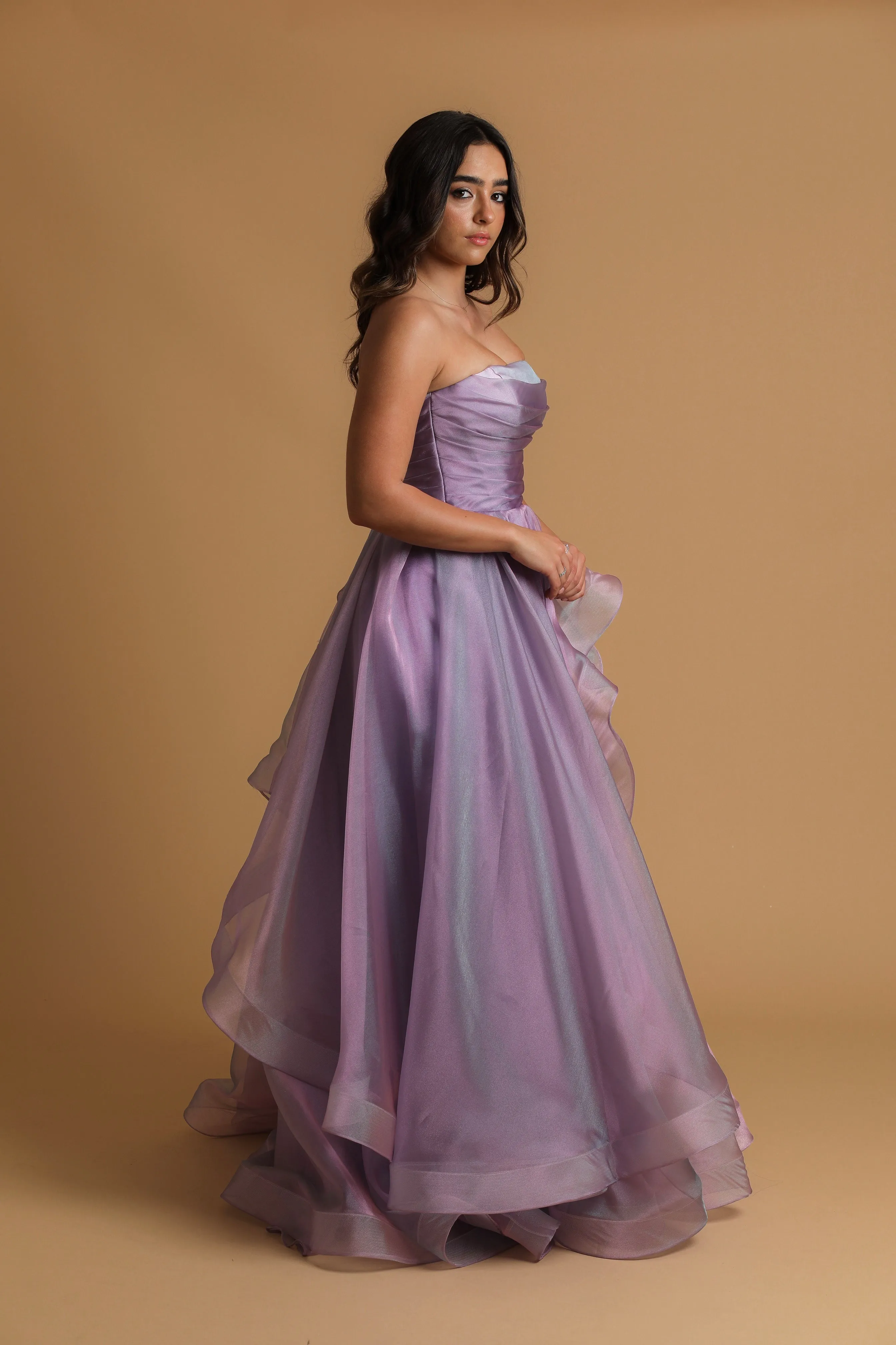 Lilac Organza ruffled dress with lace up back