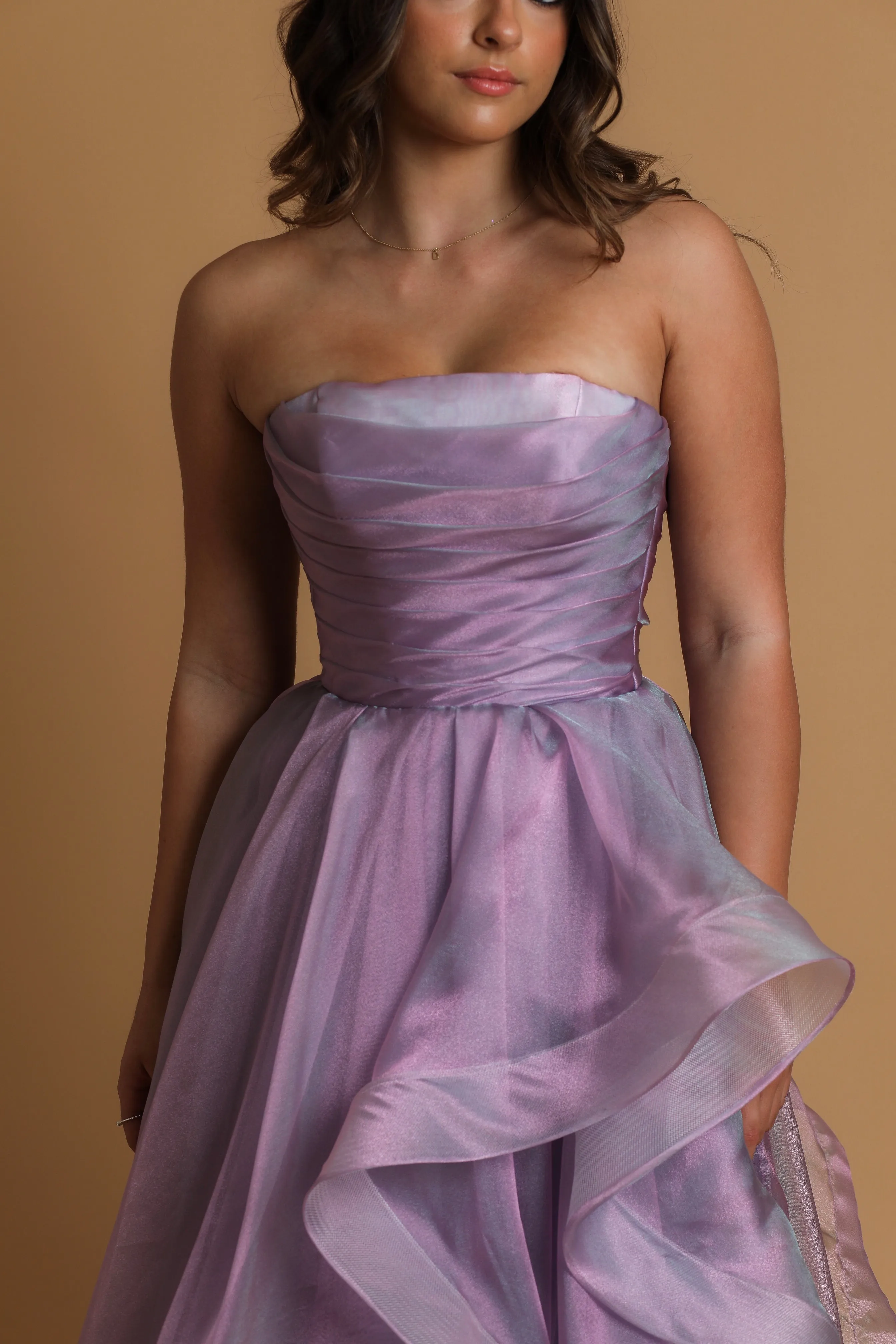 Lilac Organza ruffled dress with lace up back