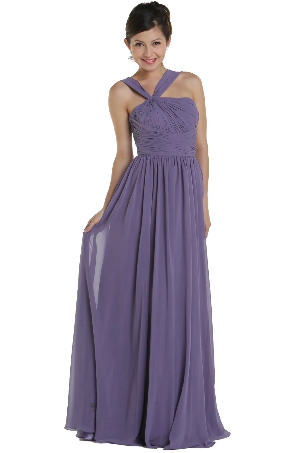 Long One Shoulder Chiffon Dress by Poly USA 6678