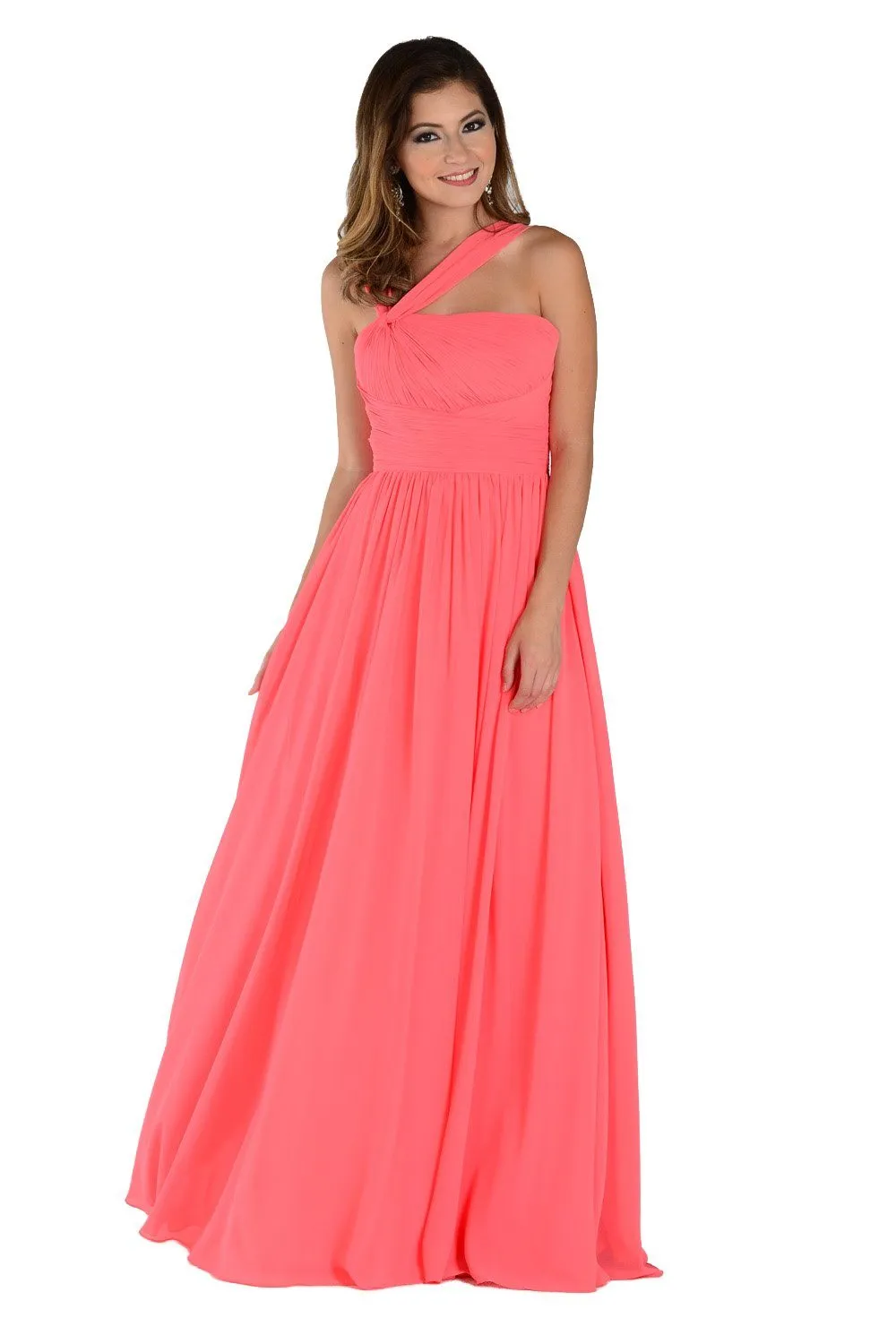 Long One Shoulder Chiffon Dress by Poly USA 6678