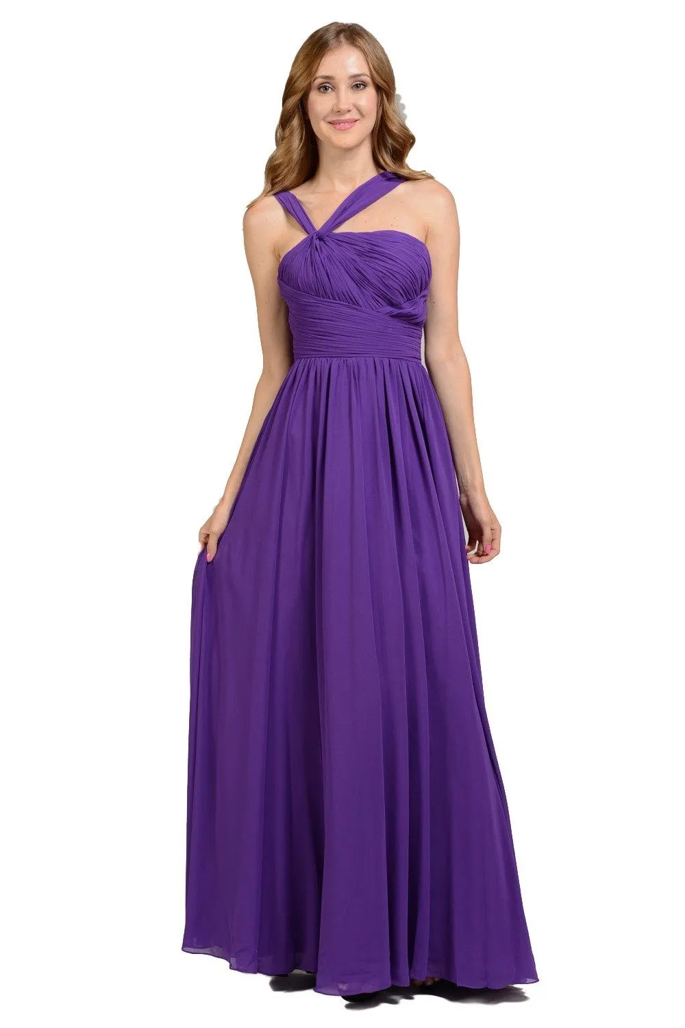 Long One Shoulder Chiffon Dress by Poly USA 6678