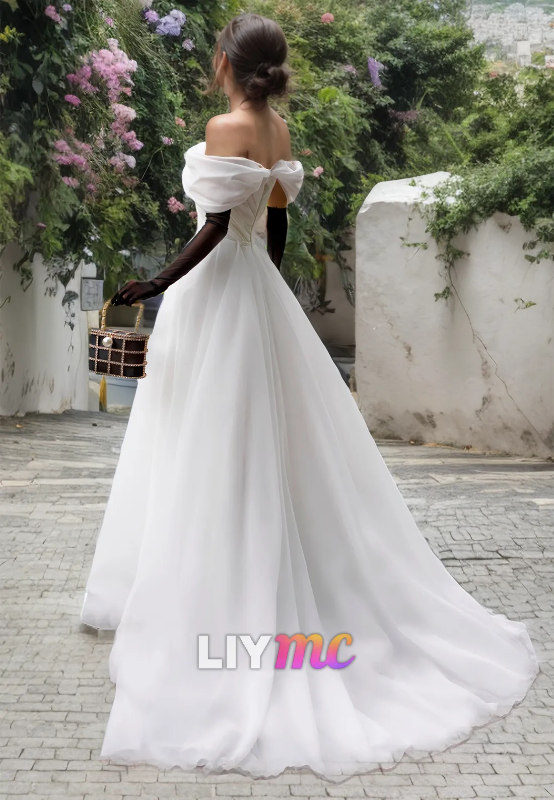 LW904 - Off-Shoulder A-Line Chiffon Sweep Train Ball Gown Wedding Dress