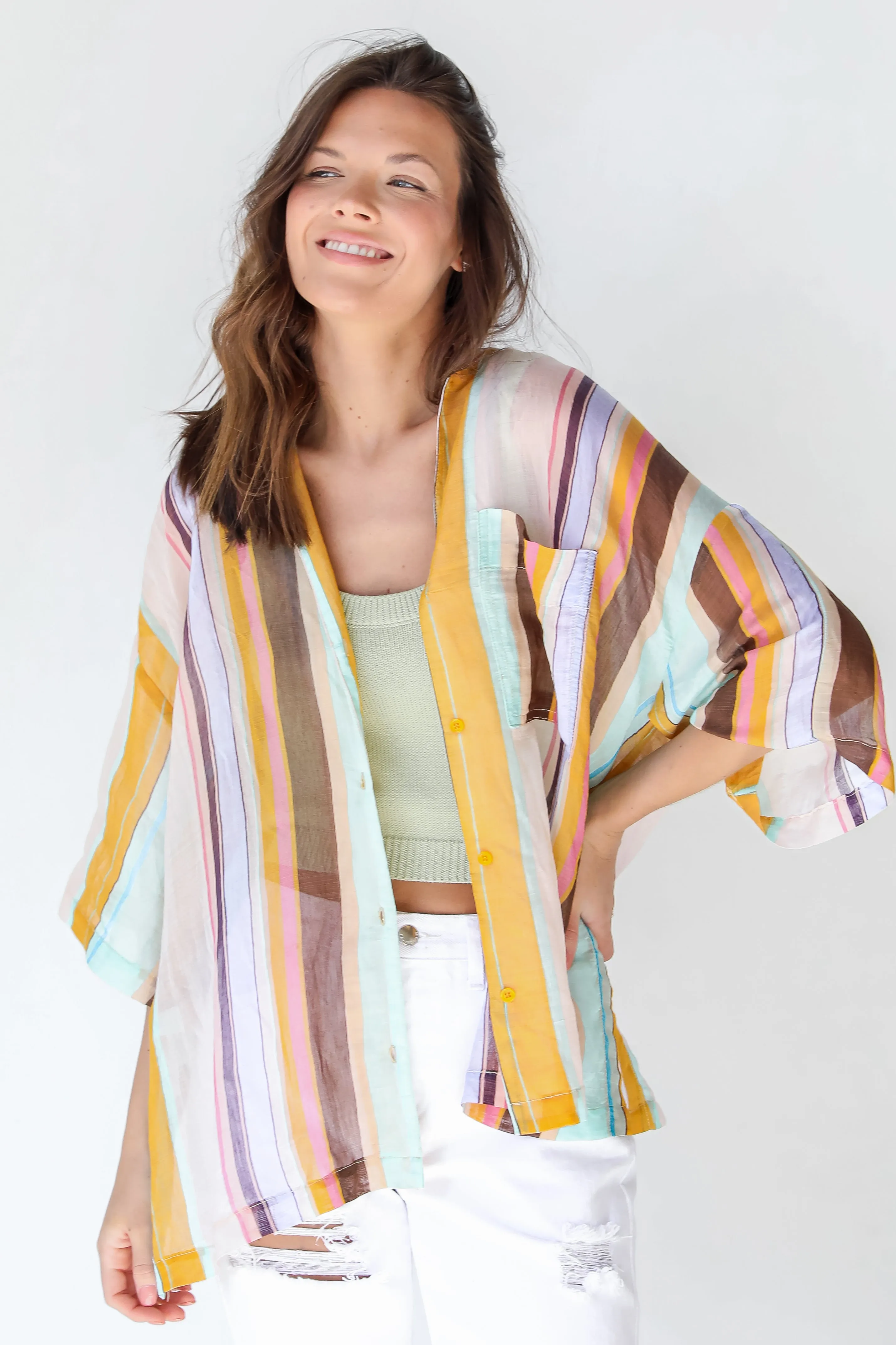 More To Adore Striped Button-Up Blouse