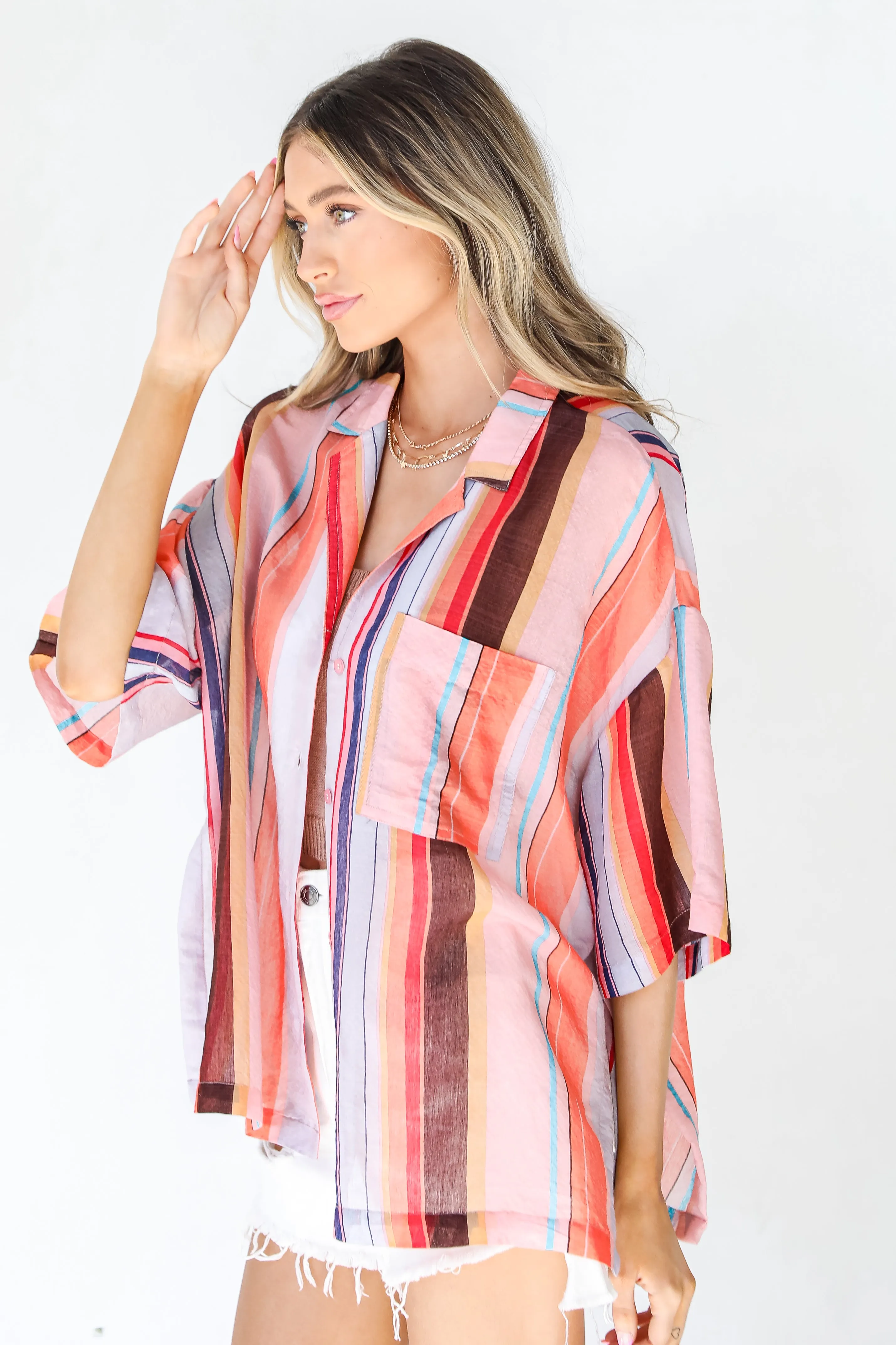 More To Adore Striped Button-Up Blouse
