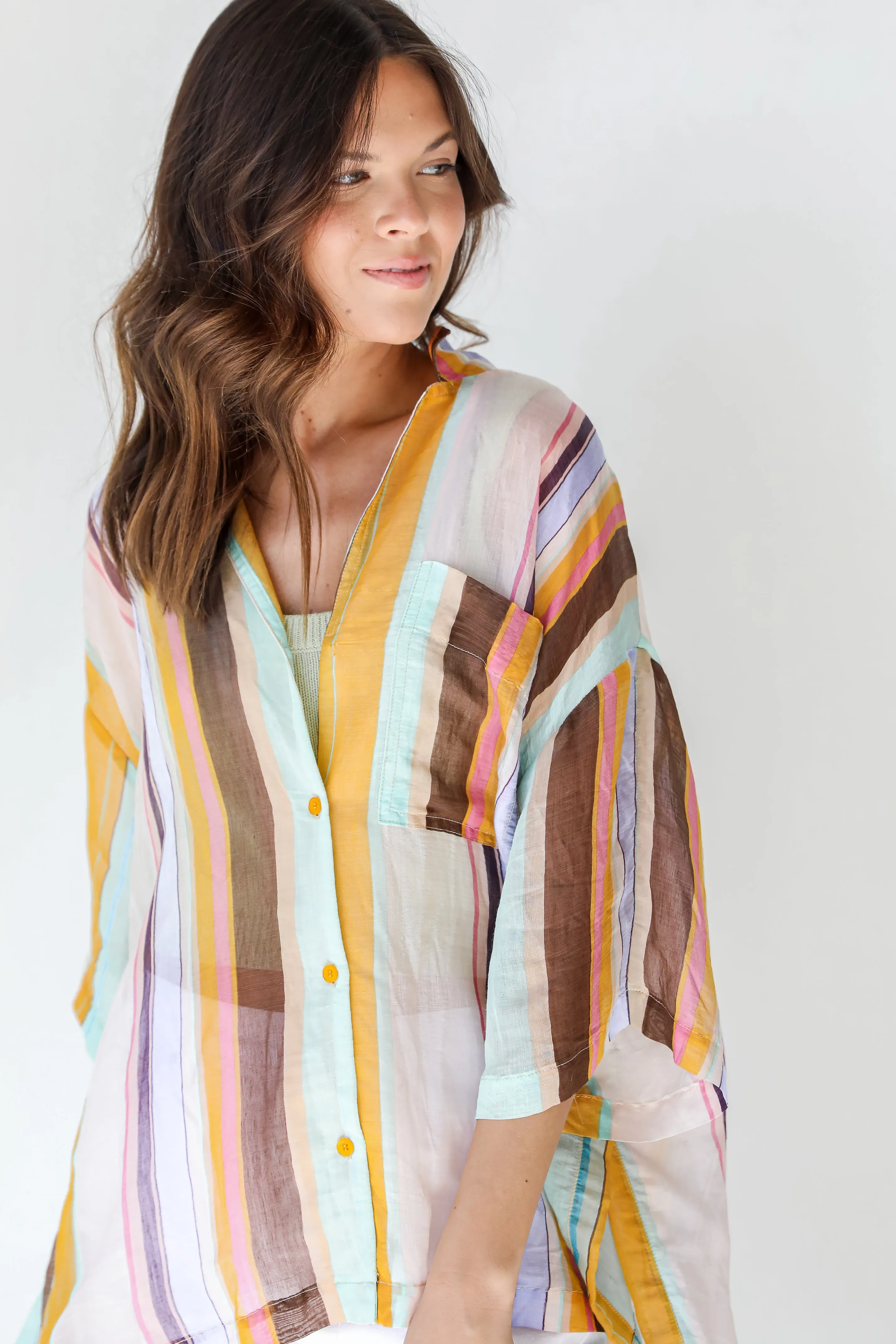 More To Adore Striped Button-Up Blouse