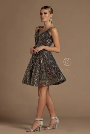 Nox Anabel R703 Size 12 Short Fit & Flare Sequin Formal Cocktails Dress V Neck Gown
