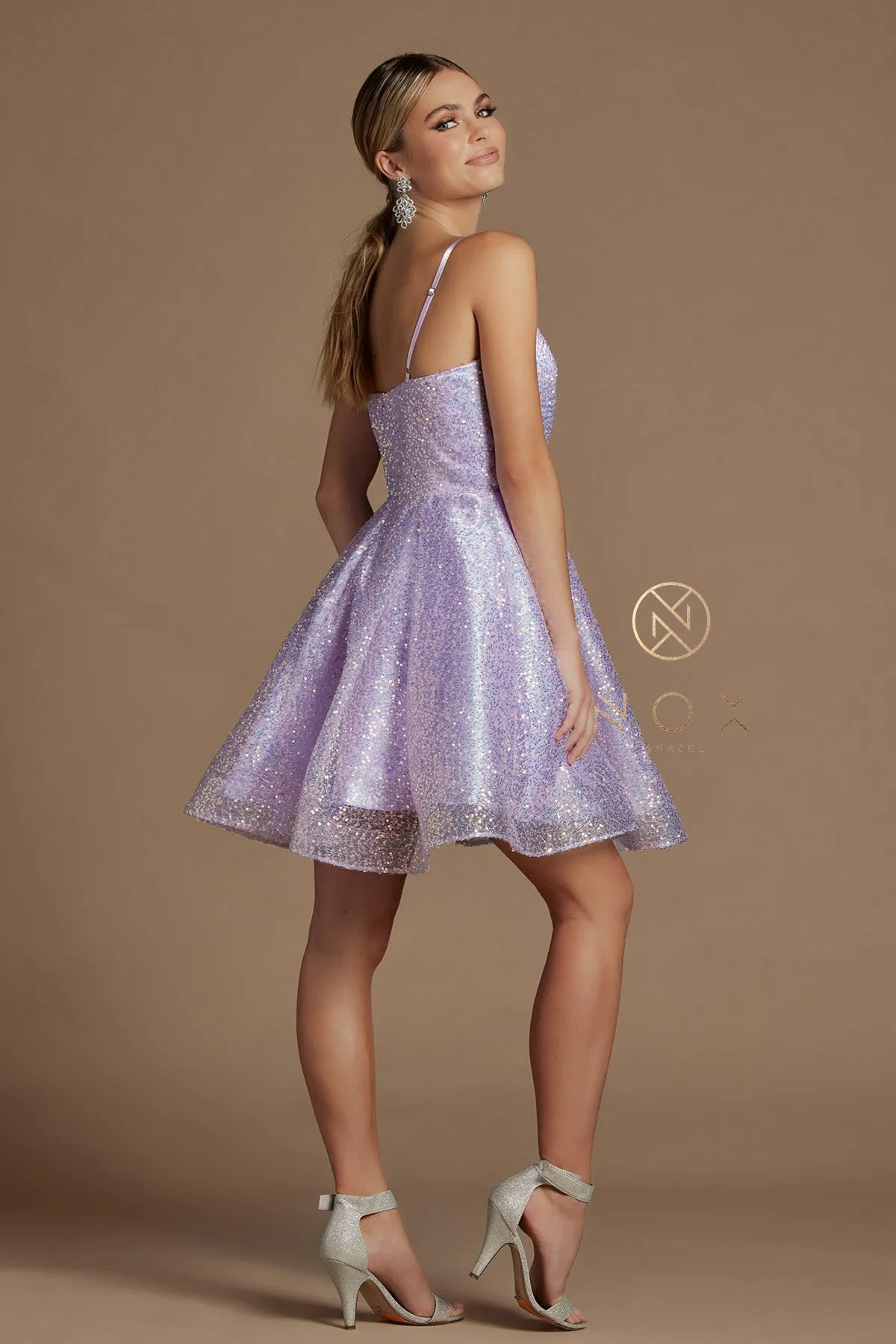 Nox Anabel R703 Size 12 Short Fit & Flare Sequin Formal Cocktails Dress V Neck Gown