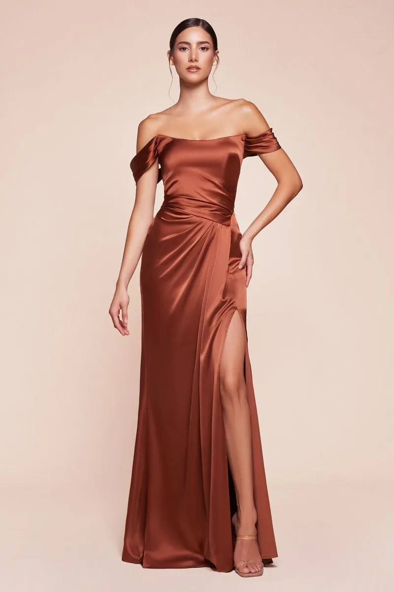 OFF THE SHOULDER LACE UP CORSET SATIN GOWN CD7452
