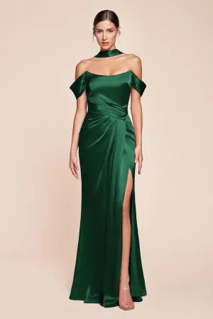 OFF THE SHOULDER LACE UP CORSET SATIN GOWN CD7452