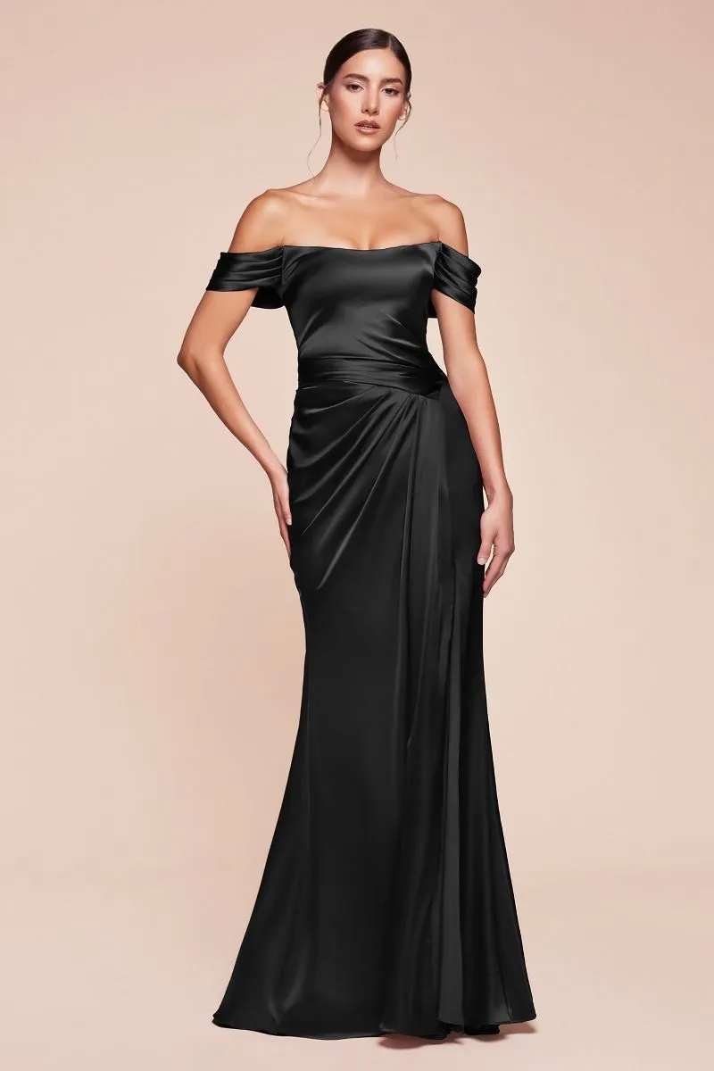 OFF THE SHOULDER LACE UP CORSET SATIN GOWN CD7452