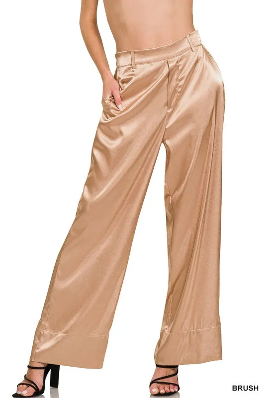 On Stage In Beige | Satin Pants