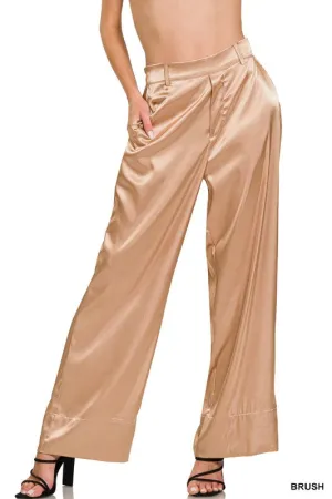 On Stage In Beige | Satin Pants