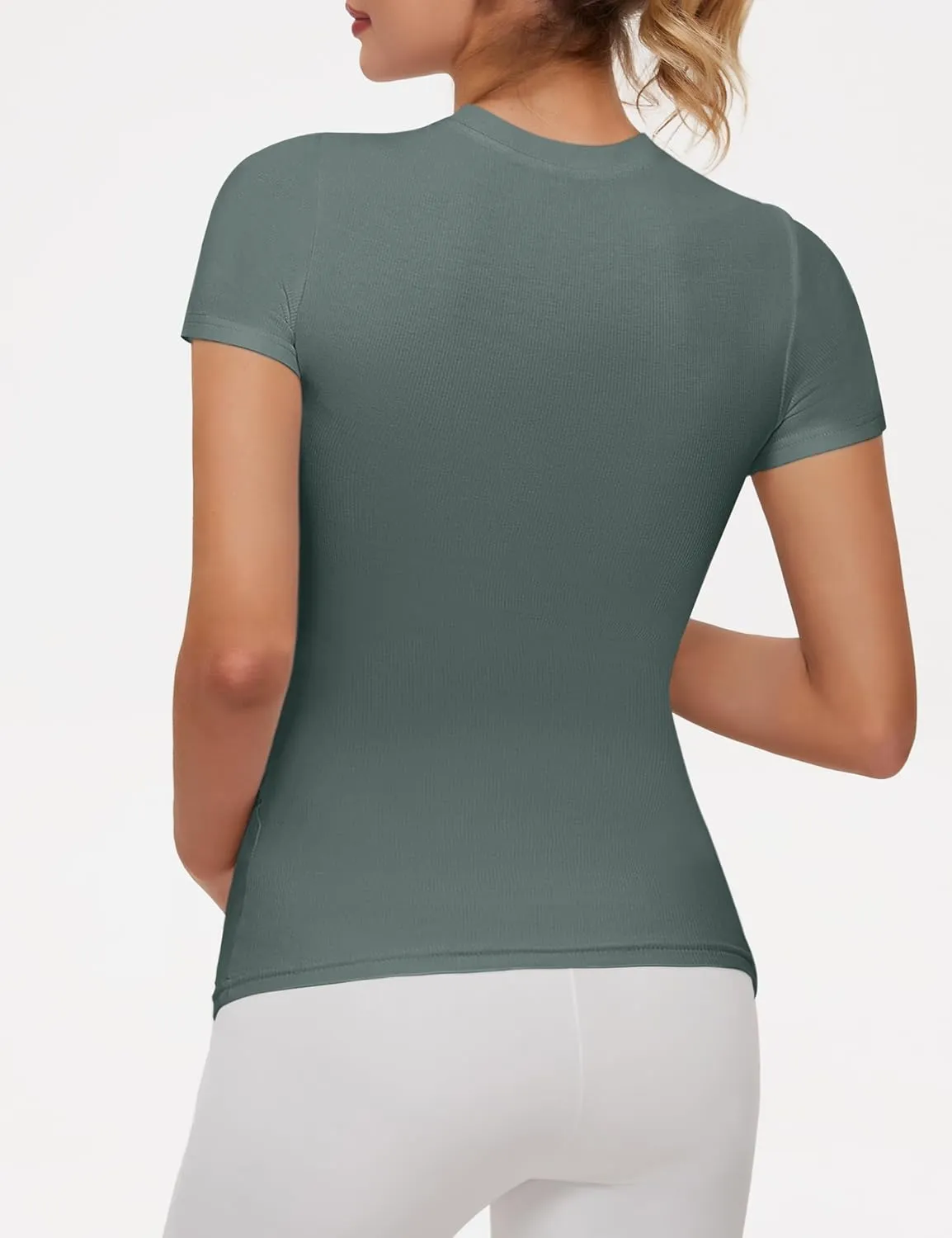 Peauty Maternity Ribbed T-Shirts with Crew Neck and Short Sleeves Shirts, Before During After Pregnancy Clothes