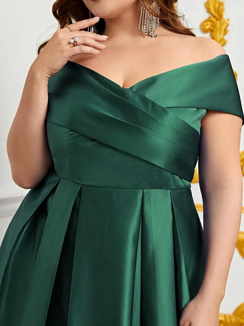Plus Elegant Off Shoulder Satin A Line Prom Dress