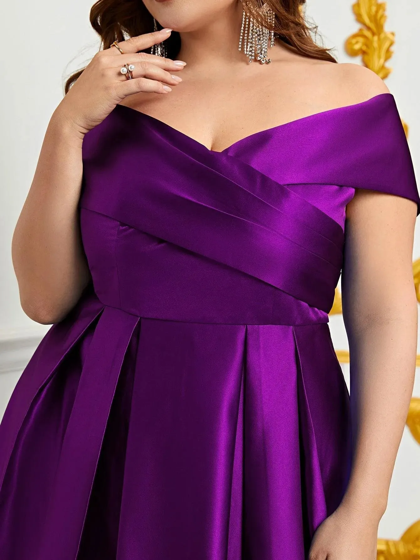 Plus Elegant Off Shoulder Satin A Line Prom Dress