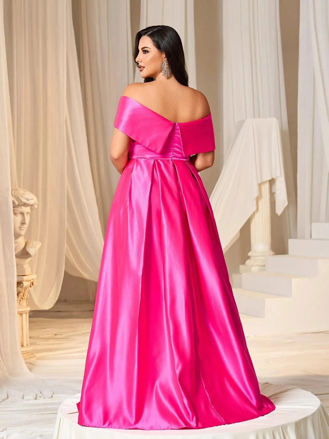 Plus Elegant Off Shoulder Satin A Line Prom Dress