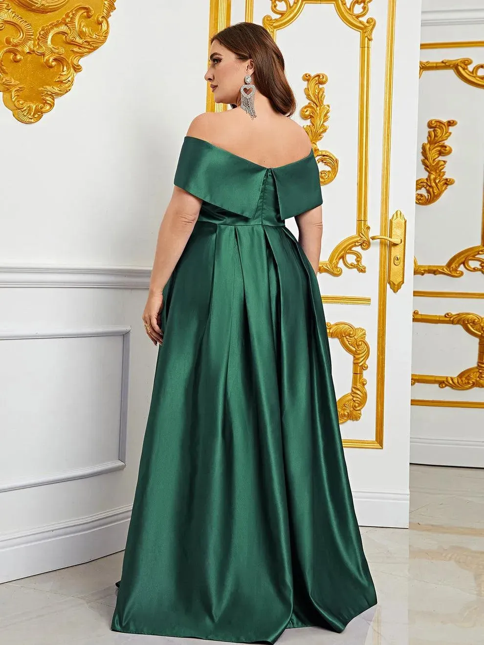 Plus Elegant Off Shoulder Satin A Line Prom Dress