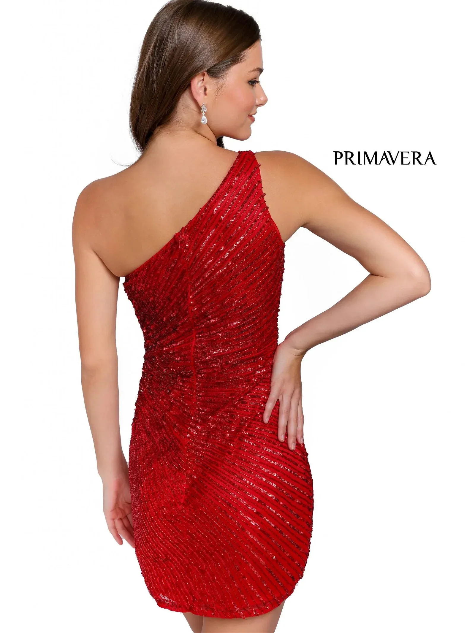 Primavera Couture 3830 Size 8 Red Short 2023 Homecoming Dress Fitted Sequin Cocktail Dress