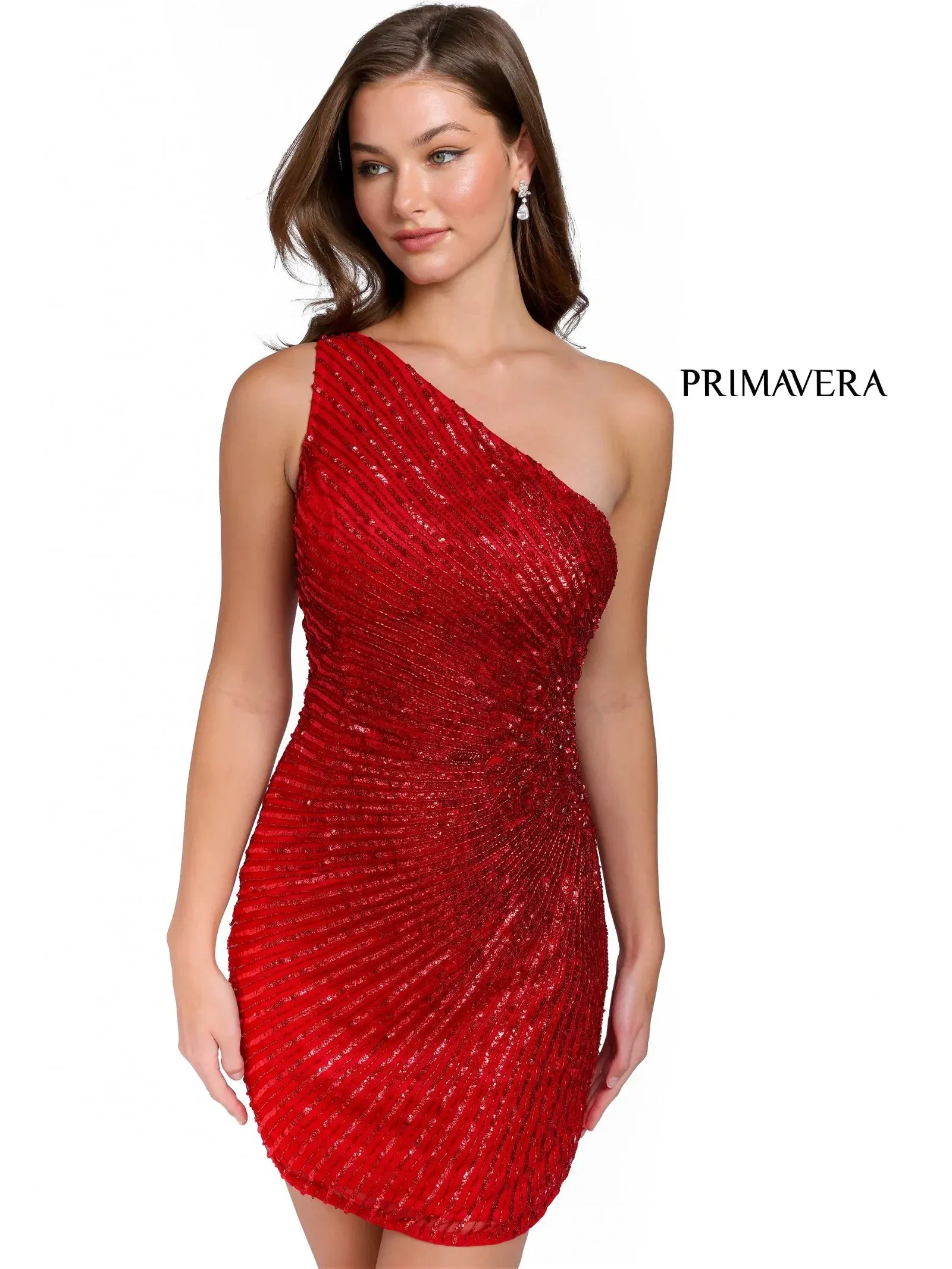 Primavera Couture 3830 Size 8 Red Short 2023 Homecoming Dress Fitted Sequin Cocktail Dress