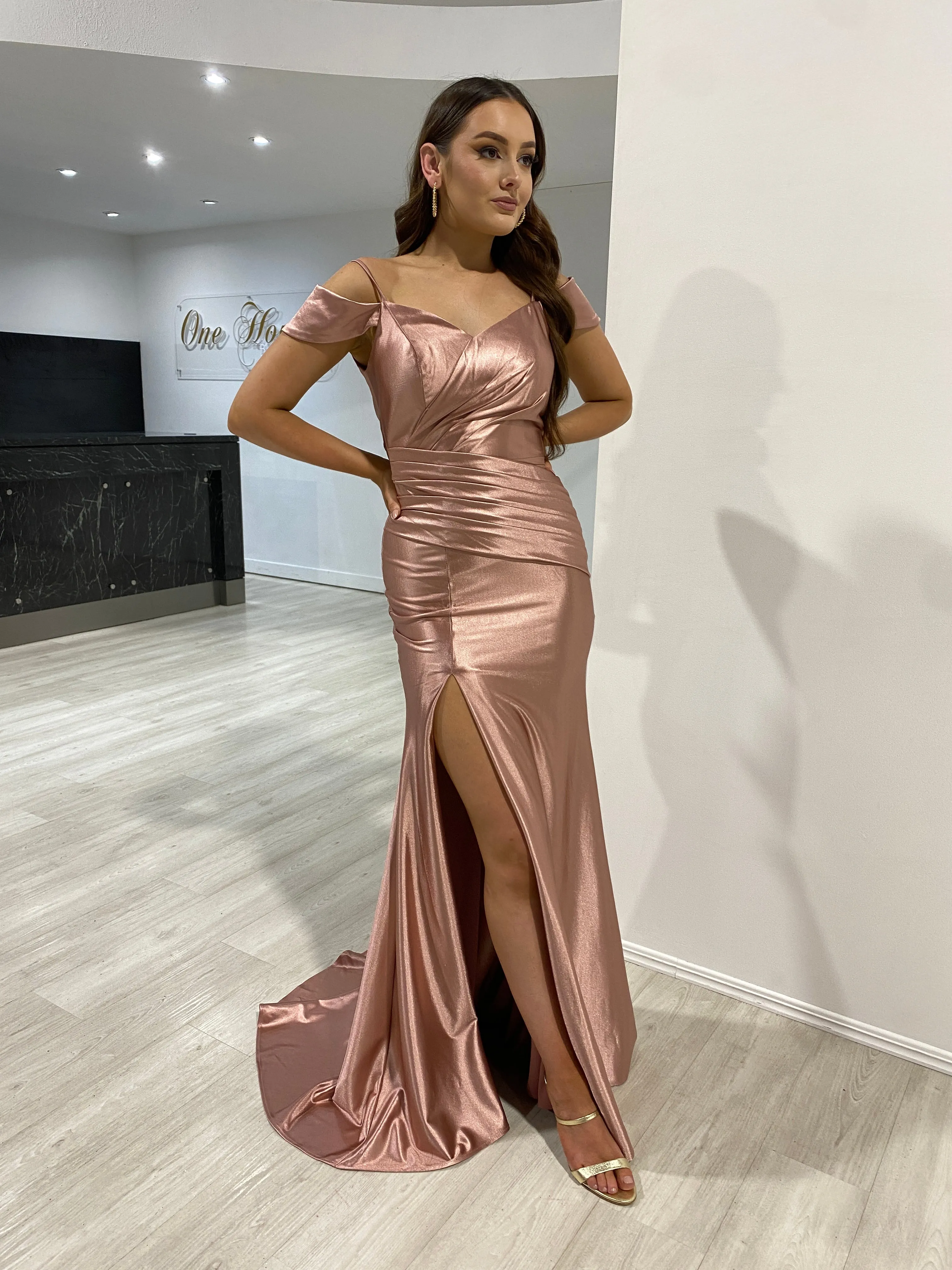 ROMY Silky Off Shoulder Mermaid Prom Formal Dress