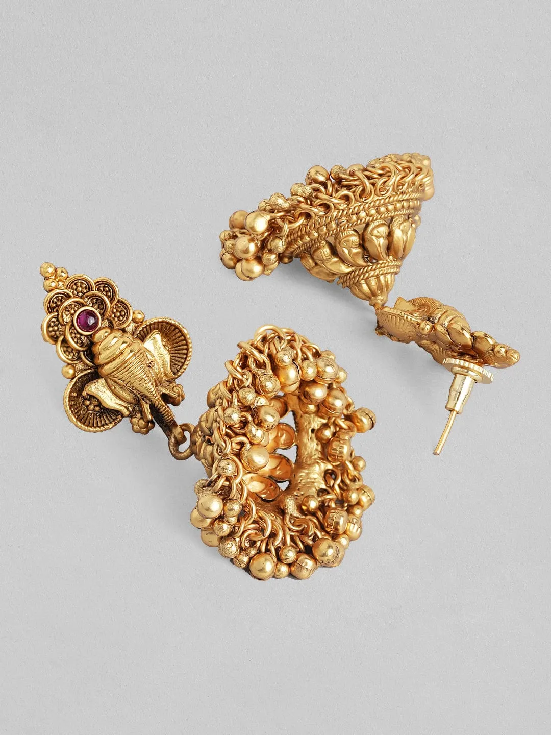 Rubans 24K Gold Plated Handcrafted Filigree Divine Ganesha Jhumka Earrings