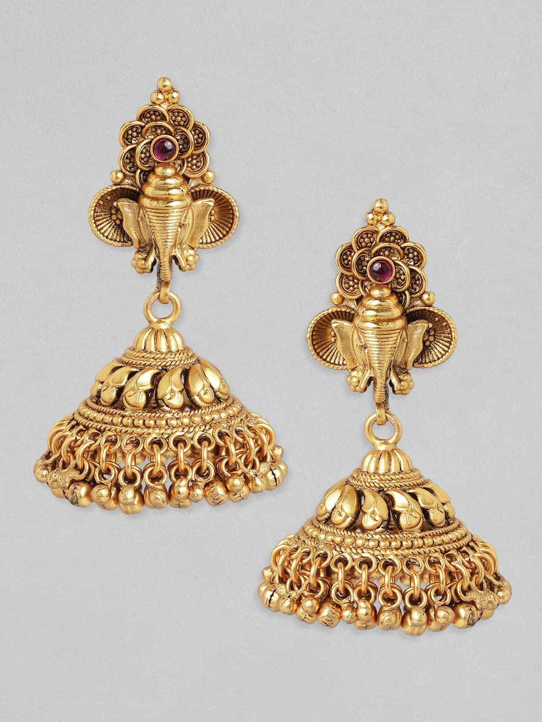 Rubans 24K Gold Plated Handcrafted Filigree Divine Ganesha Jhumka Earrings