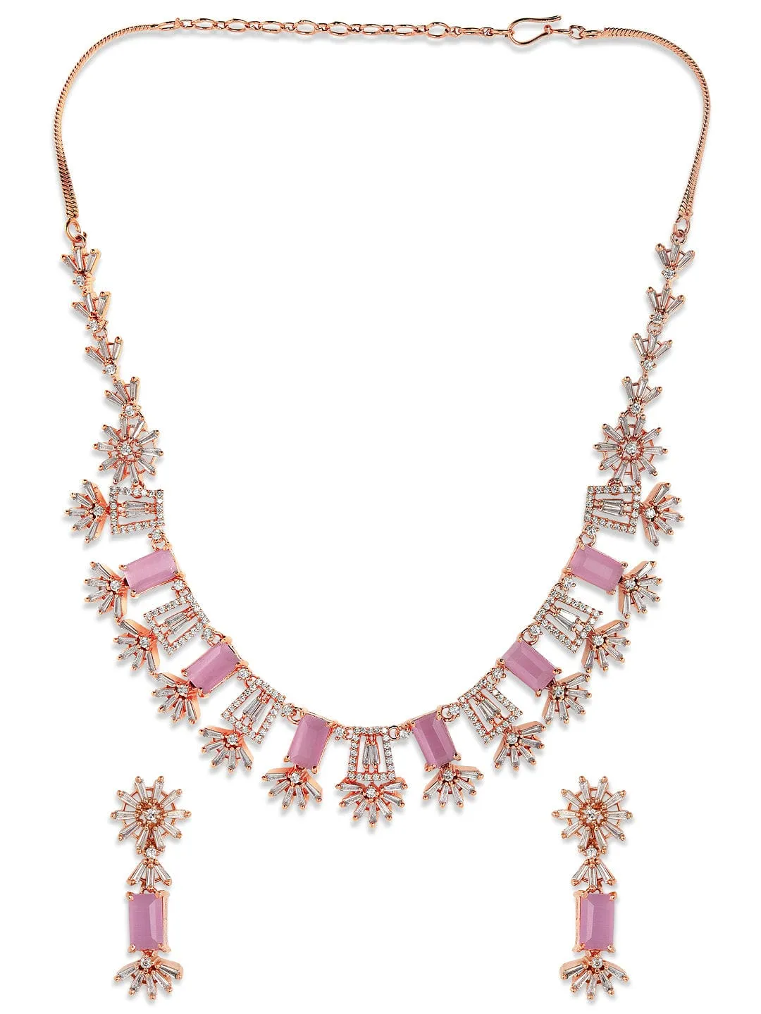Rubans Rose Gold Plated Handcrafted Zircon Stone Studded Floral Necklace Set