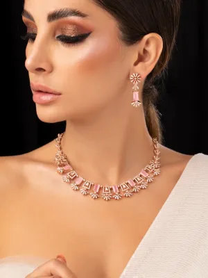 Rubans Rose Gold Plated Handcrafted Zircon Stone Studded Floral Necklace Set