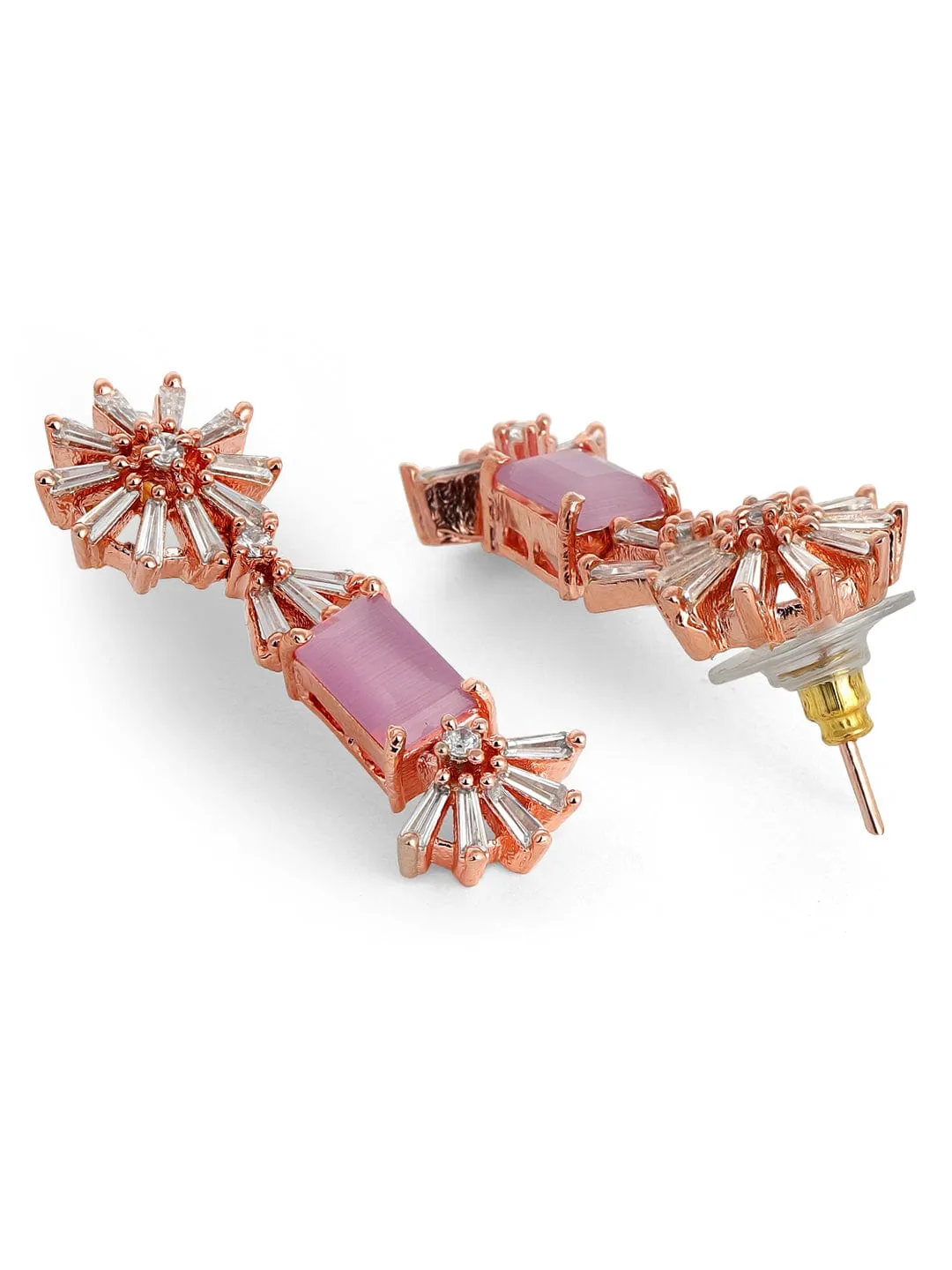 Rubans Rose Gold Plated Handcrafted Zircon Stone Studded Floral Necklace Set