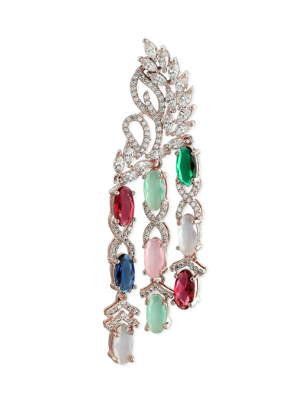 Rubans Rose Gold-Plated Multicolour AD Drop Earrings