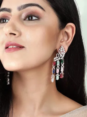 Rubans Rose Gold-Plated Multicolour AD Drop Earrings