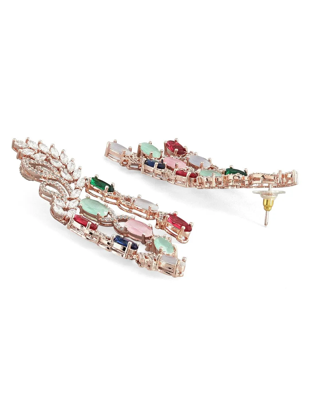 Rubans Rose Gold-Plated Multicolour AD Drop Earrings
