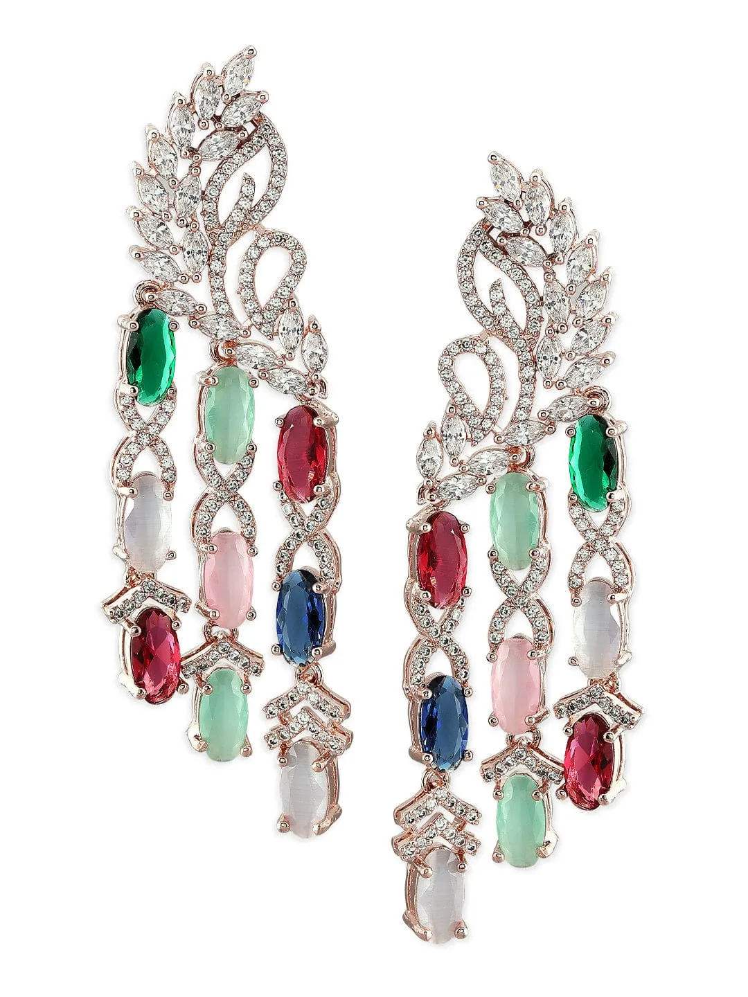 Rubans Rose Gold-Plated Multicolour AD Drop Earrings