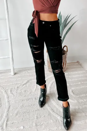 Ryden Distressed Boyfriend High Rise Eunina Jeans (Black)