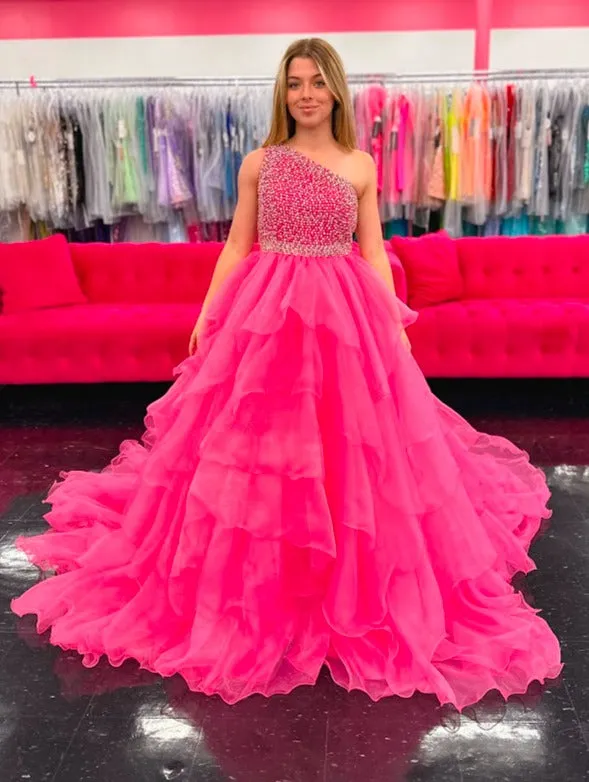 Samantha Blake 1025 Girls Long Pageant Dress Ruffle Layers One Shoulder Formal Gown
