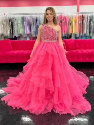 Samantha Blake 1025 Girls Long Pageant Dress Ruffle Layers One Shoulder Formal Gown