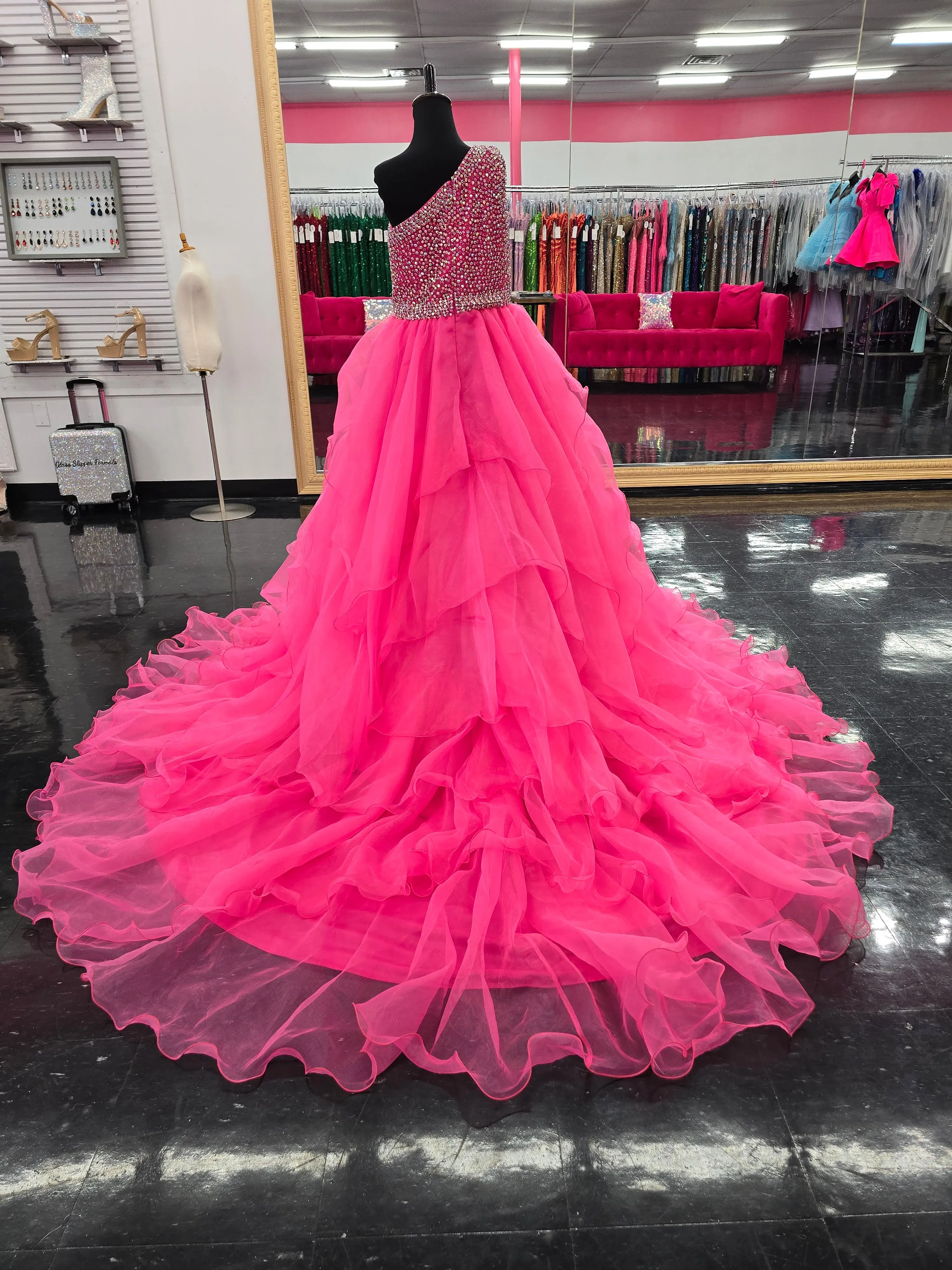 Samantha Blake 1025 Girls Long Pageant Dress Ruffle Layers One Shoulder Formal Gown