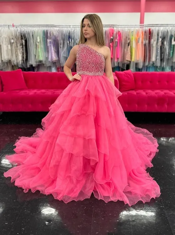 Samantha Blake 1025 Girls Long Pageant Dress Ruffle Layers One Shoulder Formal Gown