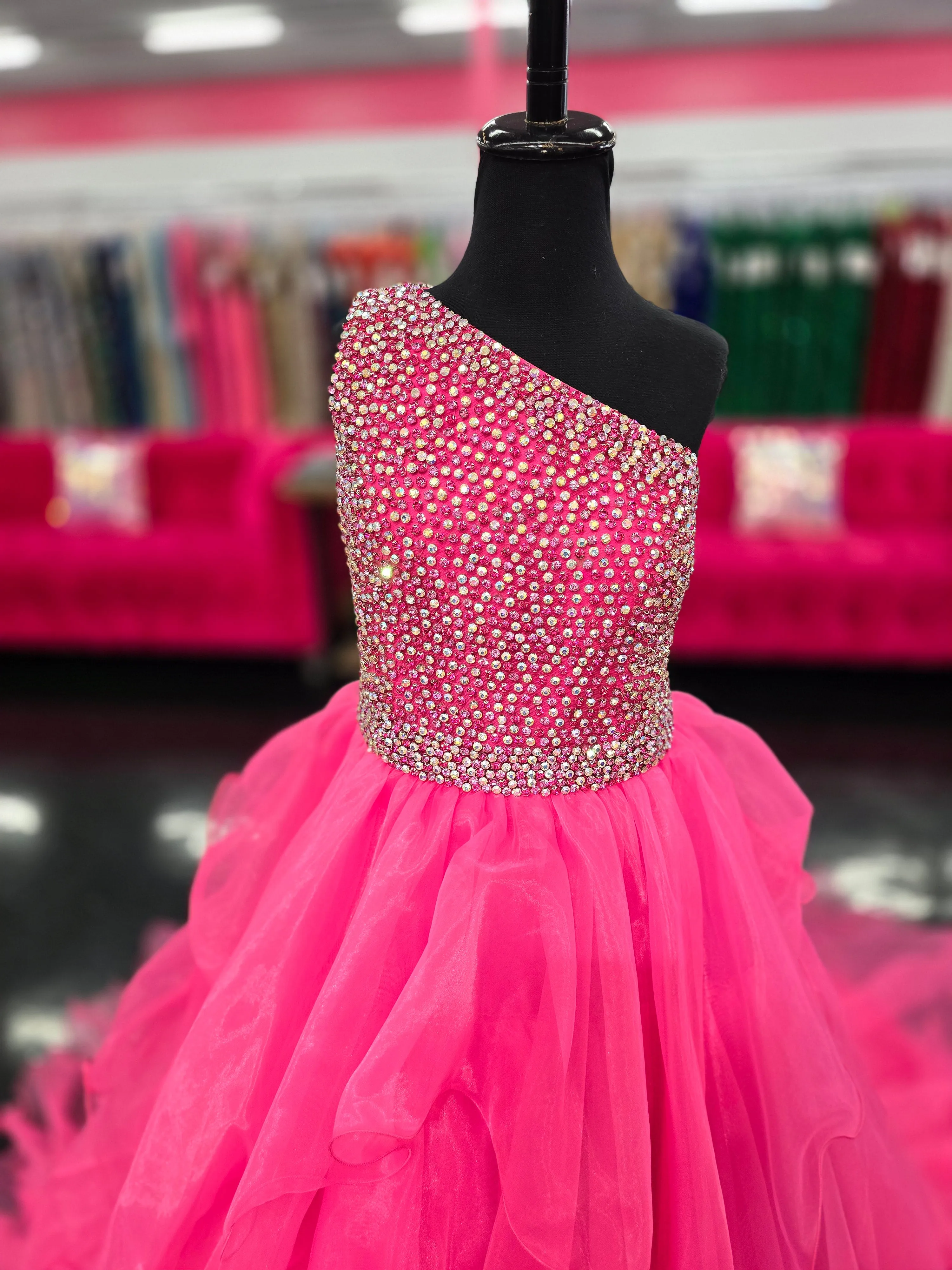 Samantha Blake 1025 Girls Long Pageant Dress Ruffle Layers One Shoulder Formal Gown
