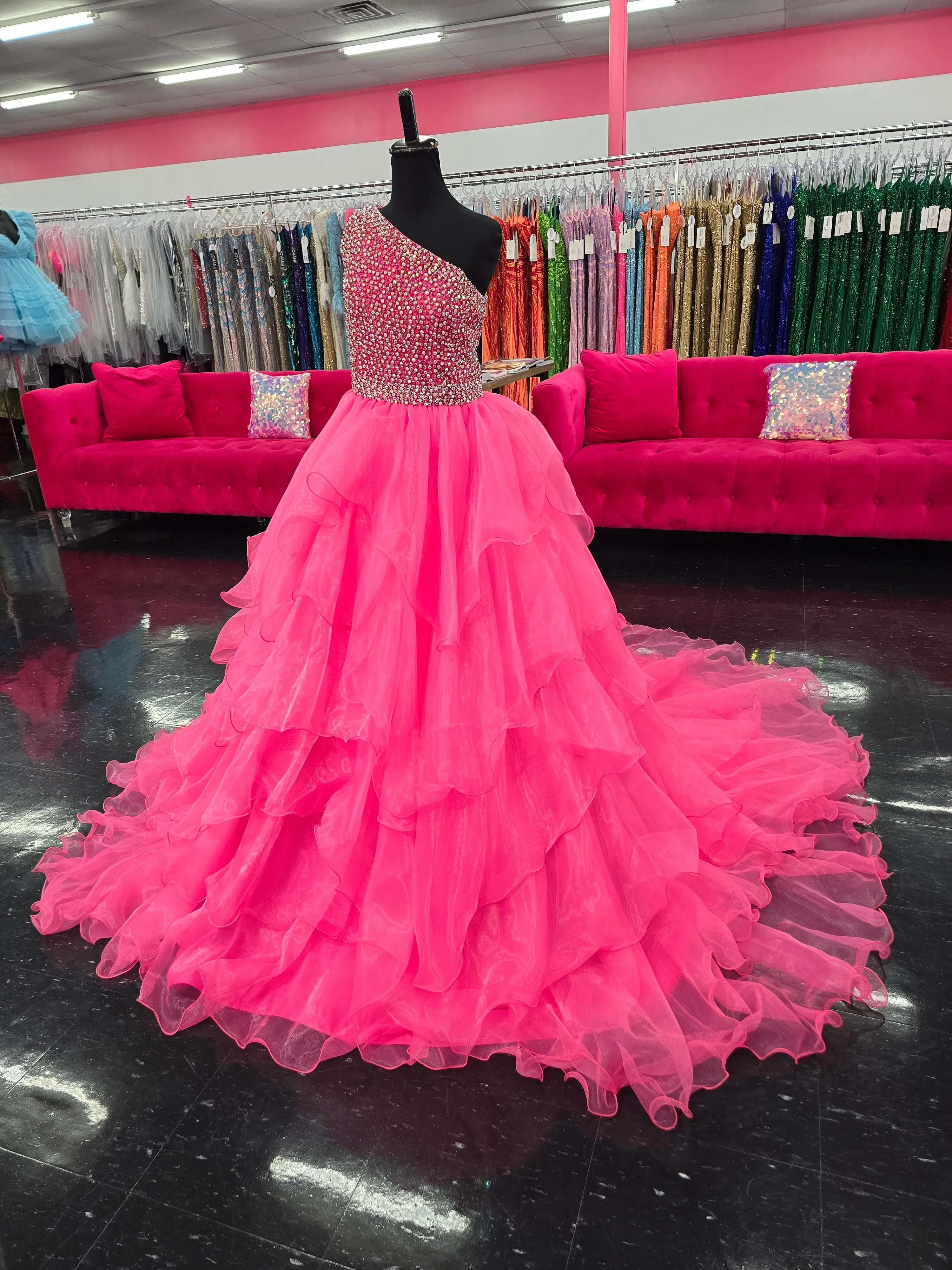 Samantha Blake 1025 Girls Long Pageant Dress Ruffle Layers One Shoulder Formal Gown
