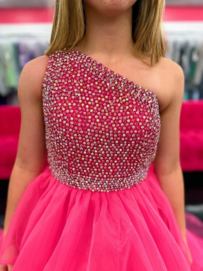 Samantha Blake 1025 Girls Long Pageant Dress Ruffle Layers One Shoulder Formal Gown