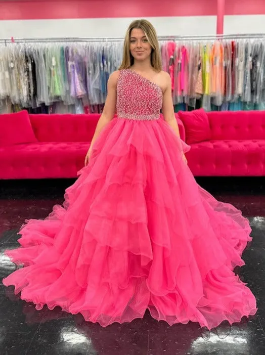 Samantha Blake 1025 Girls Long Pageant Dress Ruffle Layers One Shoulder Formal Gown