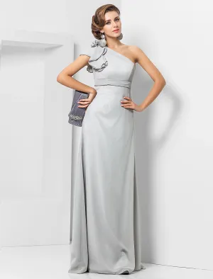 Sheath / Column Elegant Dress Wedding Guest Formal Evening Floor Length Sleeveless One Shoulder Bridesmaid Dress Chiffon with Sash / Ribbon Appliques