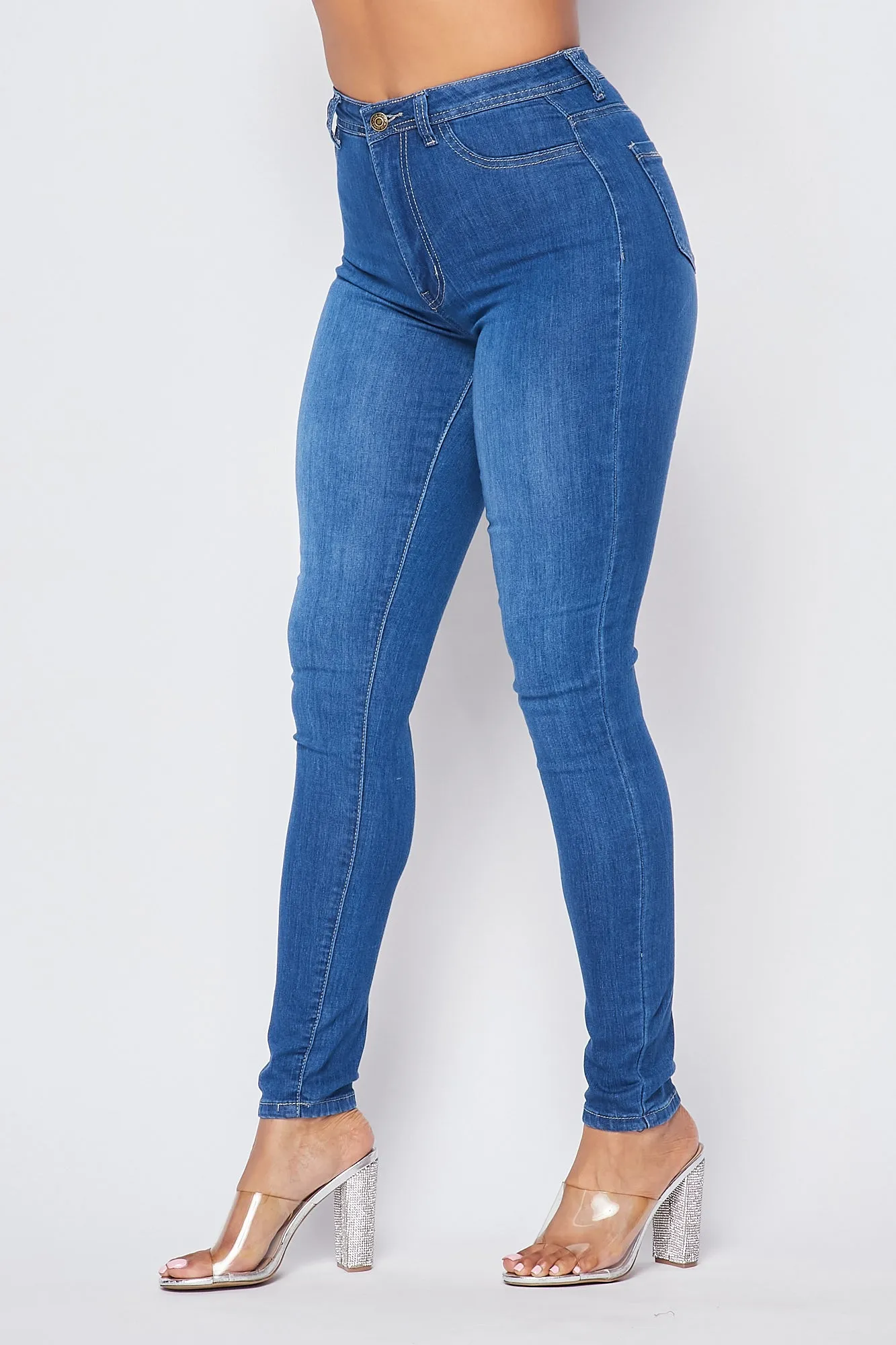 Super High Waisted Denim Skinny Jeans - Medium