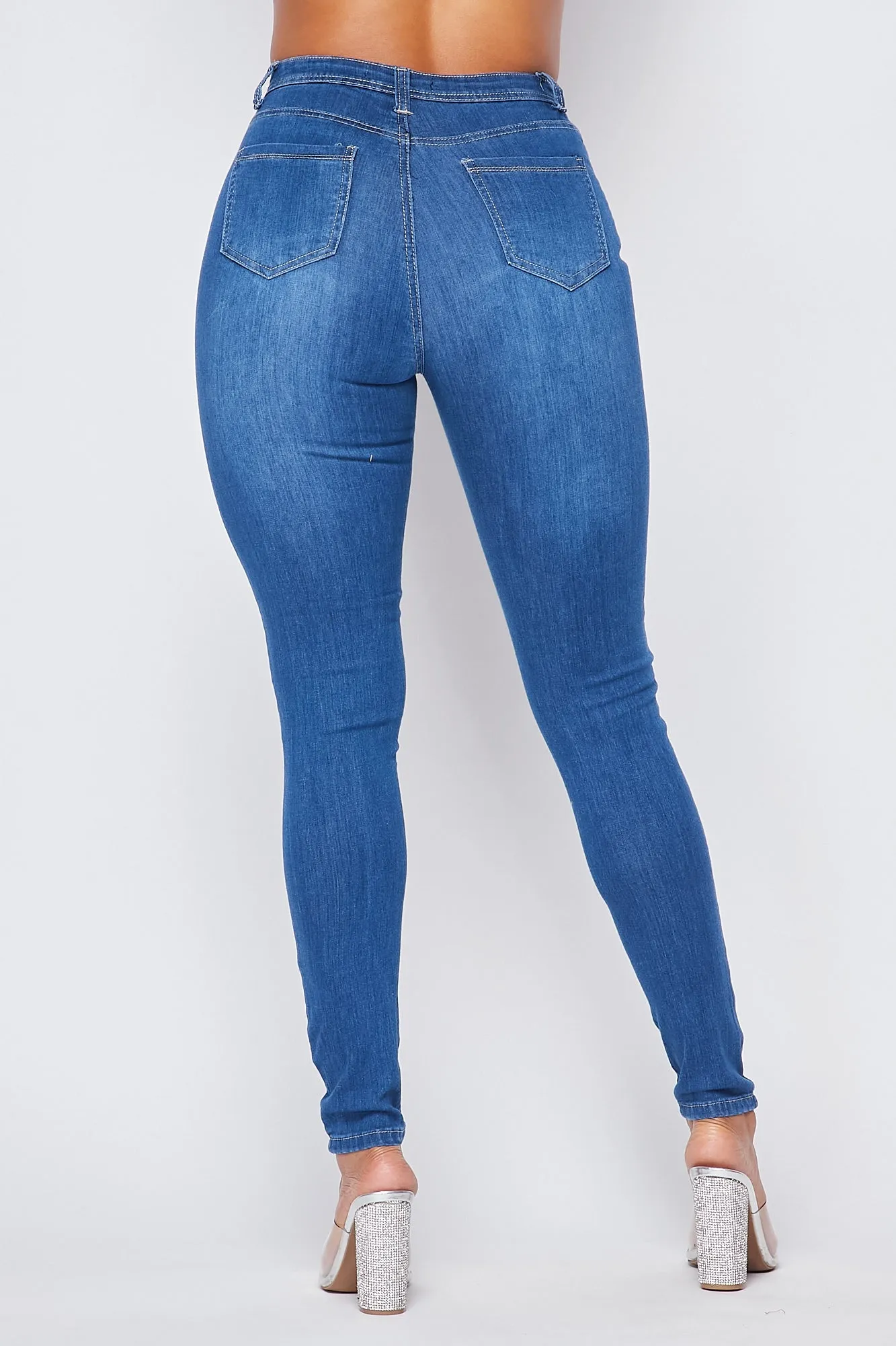 Super High Waisted Denim Skinny Jeans - Medium