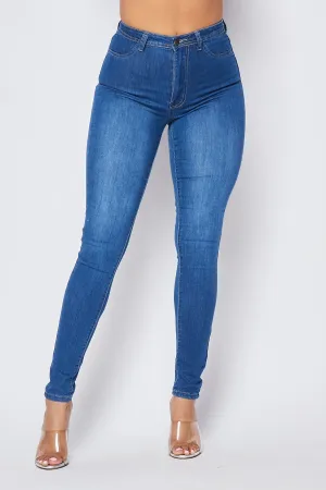 Super High Waisted Denim Skinny Jeans - Medium
